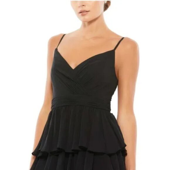 MAC DUGGAL Tiered Ruffle Empire Waist Chiffon Gown in Black Size US 2 - Picture 2 of 8